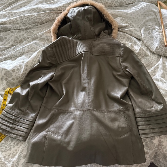 Tory Burch leather Hoodie with curly lamb lined hood. - Picture 2 of 10